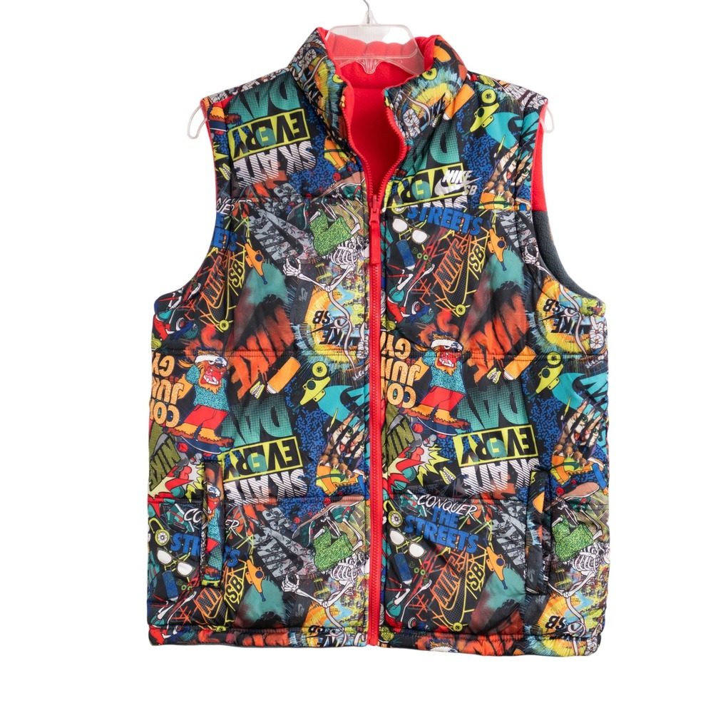 Nike Mens S/M Reversible Puffer Vest Bold Multicolor Skate Graphic Urban Pop Art